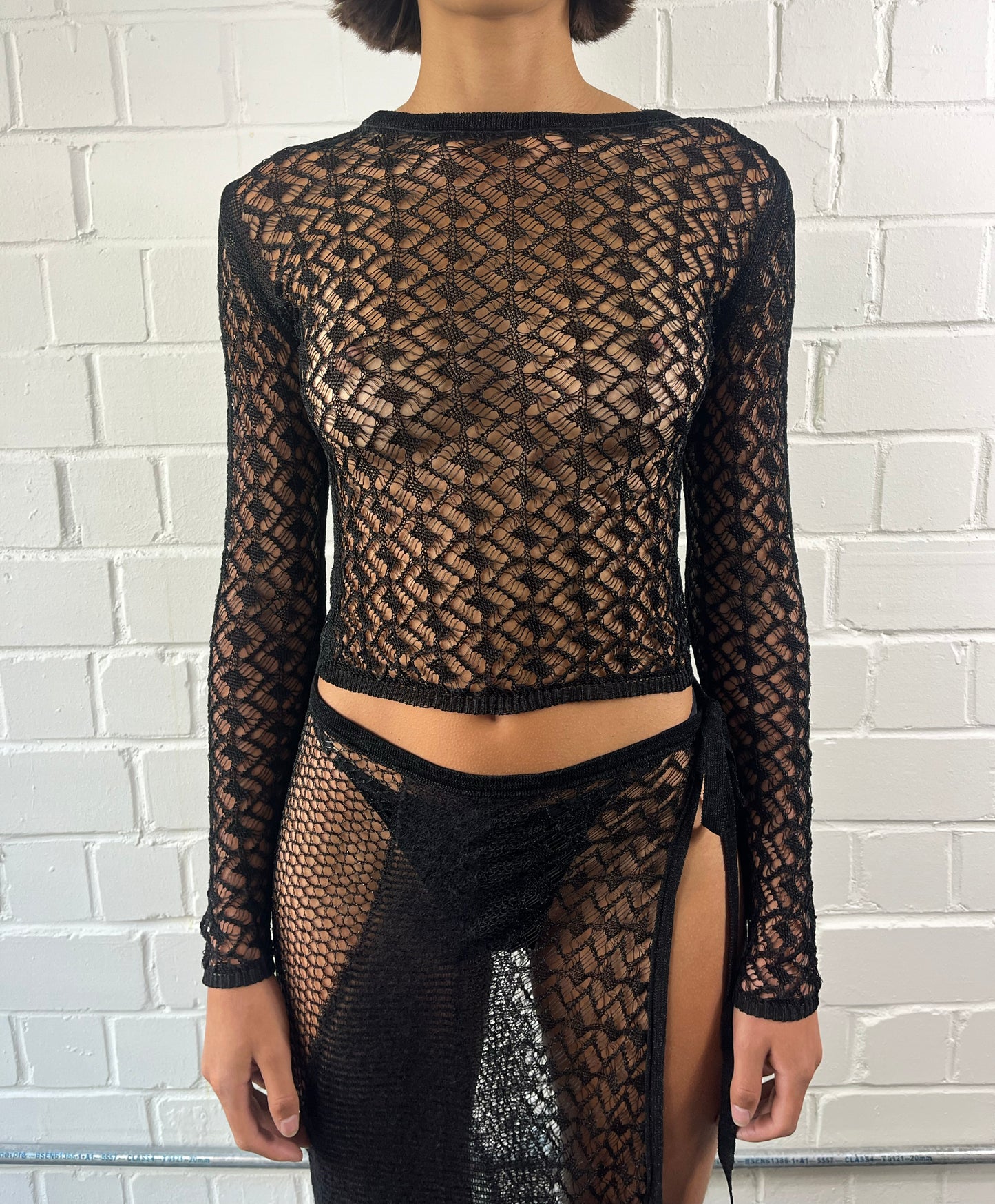 Black diamond knitted lace top