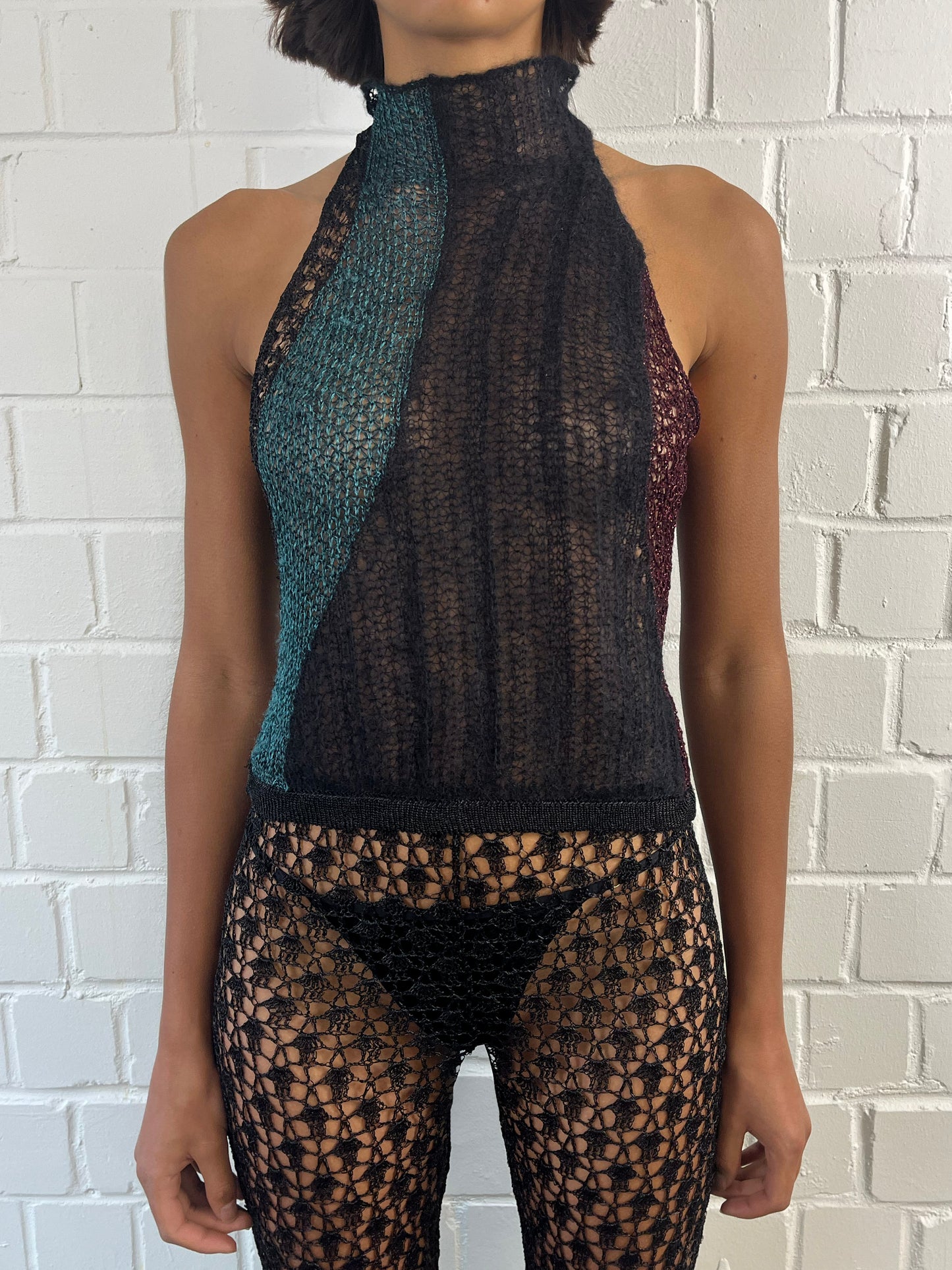 Knit intarsia lace tank top